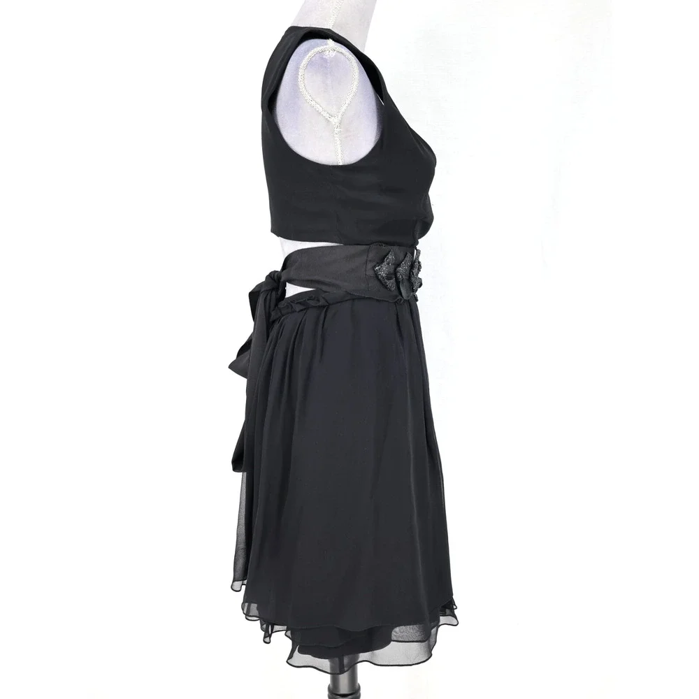 Vera Wang Lavender Label Dress Womens 6 Black Silk Chiffon Zip Fit n Flare Party